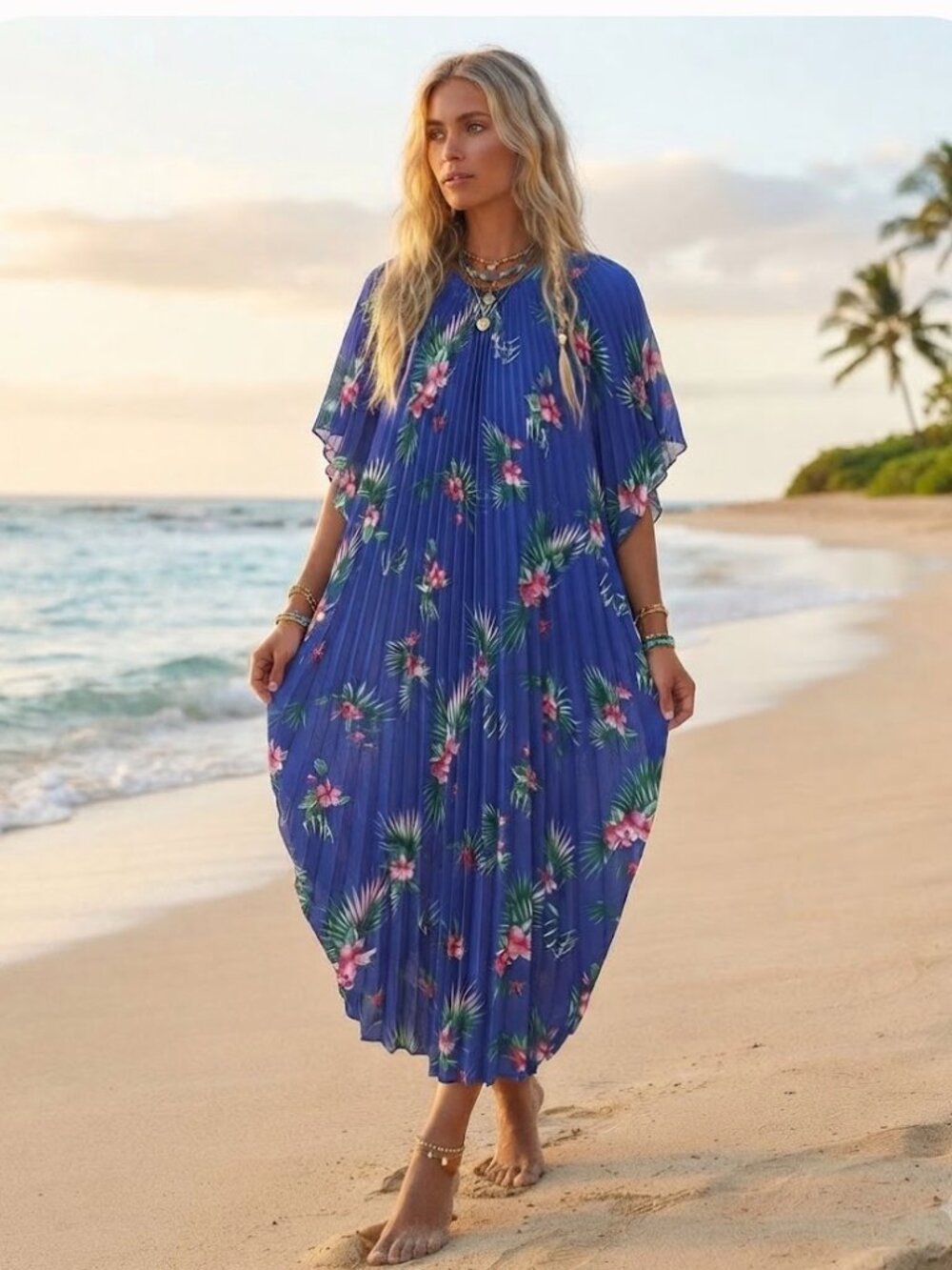 Vintage  Hawaiian Caftan Muu Muu Dress 60's 70's , Butterfly sleeves